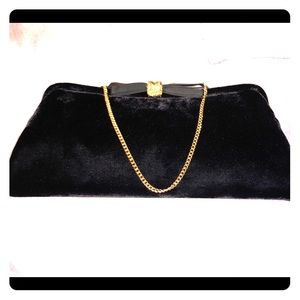 Vintage Black Velvet Evening Purse with bow